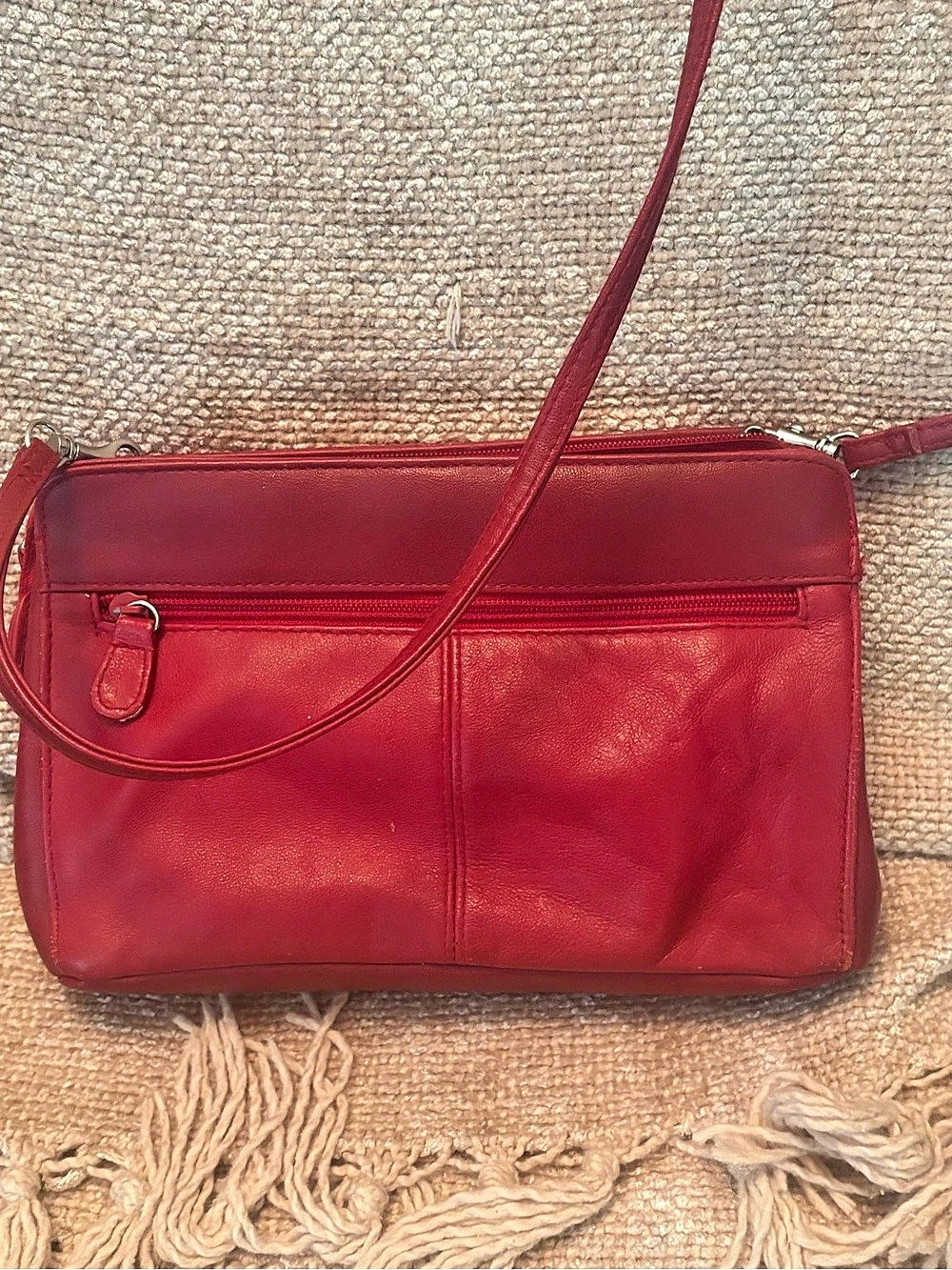 Red Leather-Look Crossbody Bag